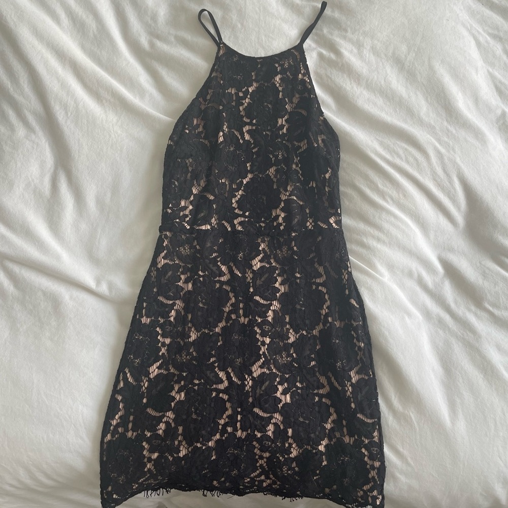 ASTR Black Lace High Neck Mini Dress